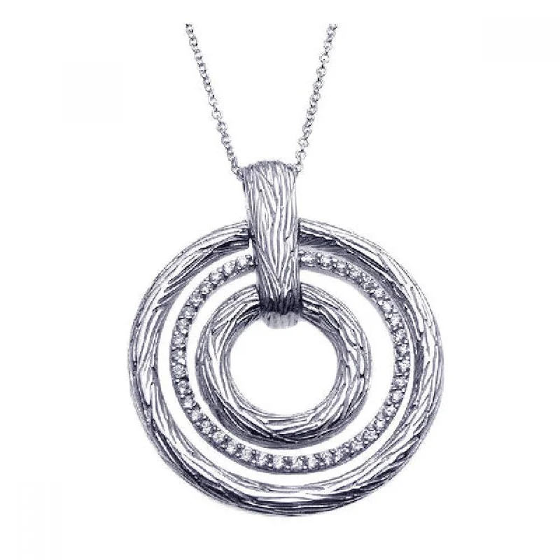 Simple necklaces and pendants with bar pendants for a sleek modern design-Clearance-Silver 925 Rhodium Plated Clear CZ Triple Circle Pendant Necklace - STP00921