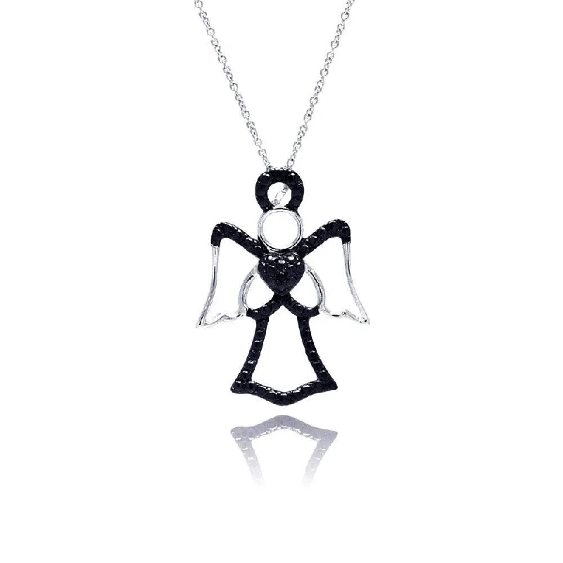 Stunning necklaces and pendants with sapphire gemstones for a luxurious blue hue-Silver 925 Black Rhodium Plated Clear CZ Angel Pendant Necklace - STP01147