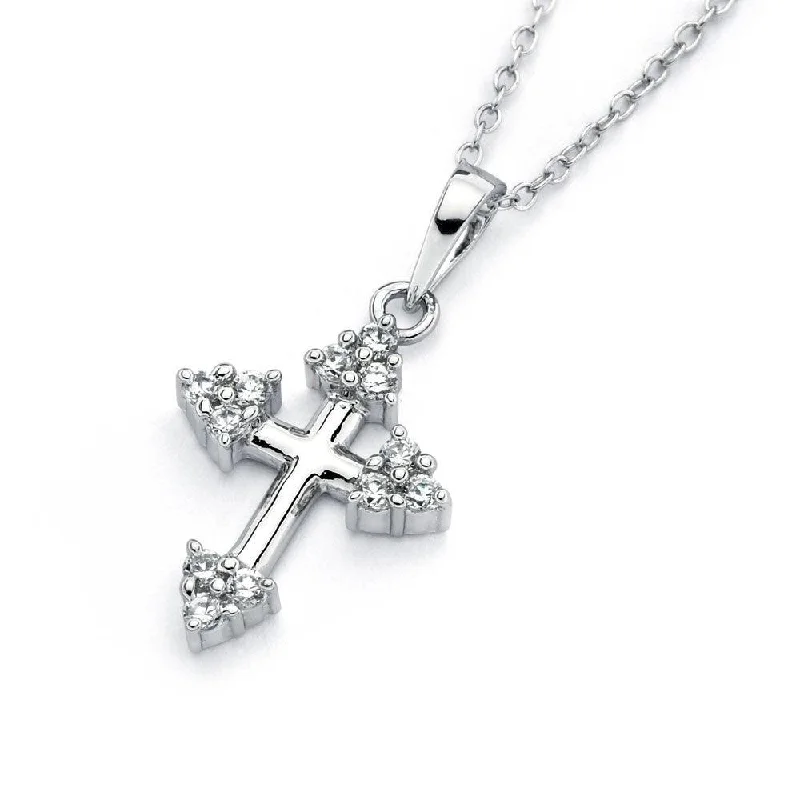 Elegant necklaces and pendants with infinity symbols for timeless designs-Silver 925 Rhodium Plated Clear CZ Cross Pendant Necklace -  BGP00826