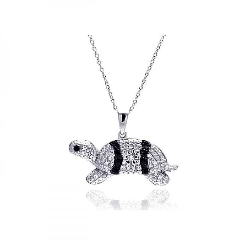 Best necklaces and pendants with sterling silver for an affordable yet stylish choice-Silver 925 Rhodium Plated Clear CZ Turtle Pendant Necklace - STP01317