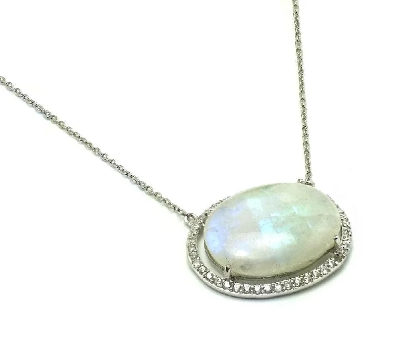 Necklaces and pendants with engraved messages for a deeply personal, sentimental gift-Silver 925 Rhodium Plated Oval Opal Pendant Necklace - STP01427MO