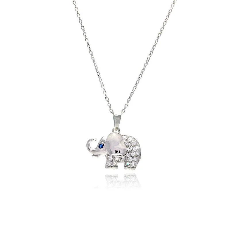 Best necklaces and pendants with opal gemstones for an iridescent glow-Silver 925 Rhodium Plated Clear CZ Elephant Pendant Necklace - STP01142