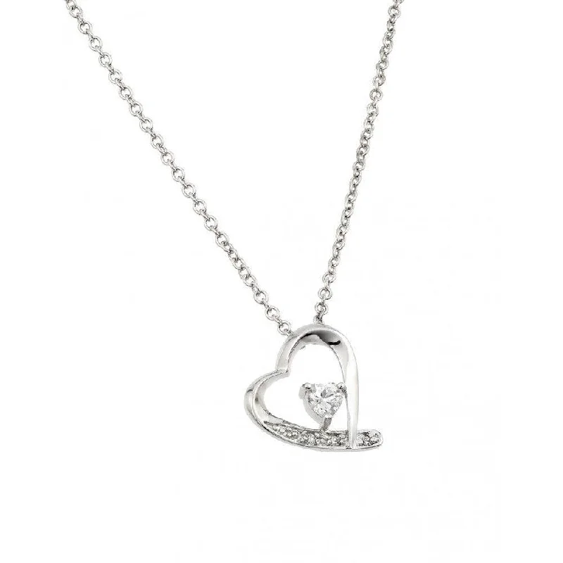 Best necklaces and pendants with cubic zirconia for a budget-friendly dazzling effect-Silver 925 Clear CZ Rhodium Plated Heart Pendant Necklace - BGP00133