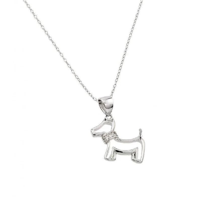 Necklaces and pendants with custom designs for a completely unique jewelry piece-Silver 925 Rhodium Plated Clear CZ Dog Pendant Necklace - STP01385