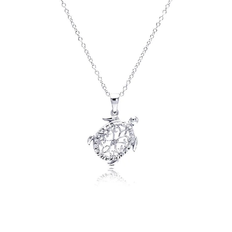 Best necklaces and pendants with crystal accents for a sparkling and elegant style-Silver 925 Rhodium Plated Clear Diamond Turtle Pendant Necklace - STP01307