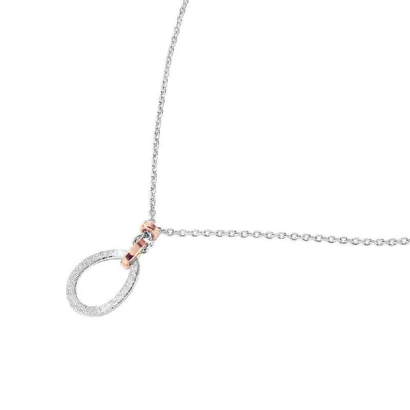 Best necklaces and pendants with vintage lockets for a nostalgic, sentimental look-Silver 925 Chain Necklace with Rose Gold Plated Dangling Links and Textured Loop Pendant - ITN00114RH-RGP