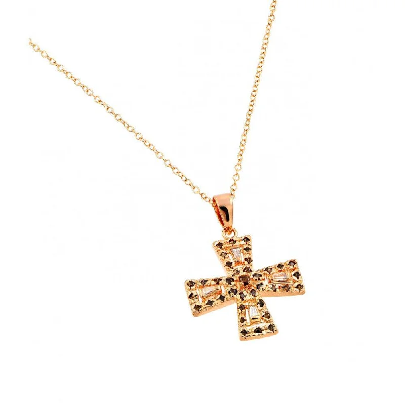 Best necklaces and pendants with crystal accents for a sparkling and elegant style-Clearance-Silver 925 Rose Gold Plated Cross Black and Red and Clear CZ Necklace - BGP00711