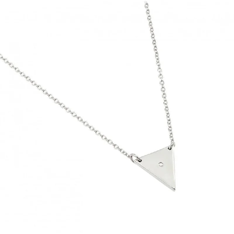 Necklaces and pendants with ocean-inspired designs for a refreshing, beachy feel-Silver 925 Rhodium Plated Clear CZ Triangle Pendant Necklace - STP01443