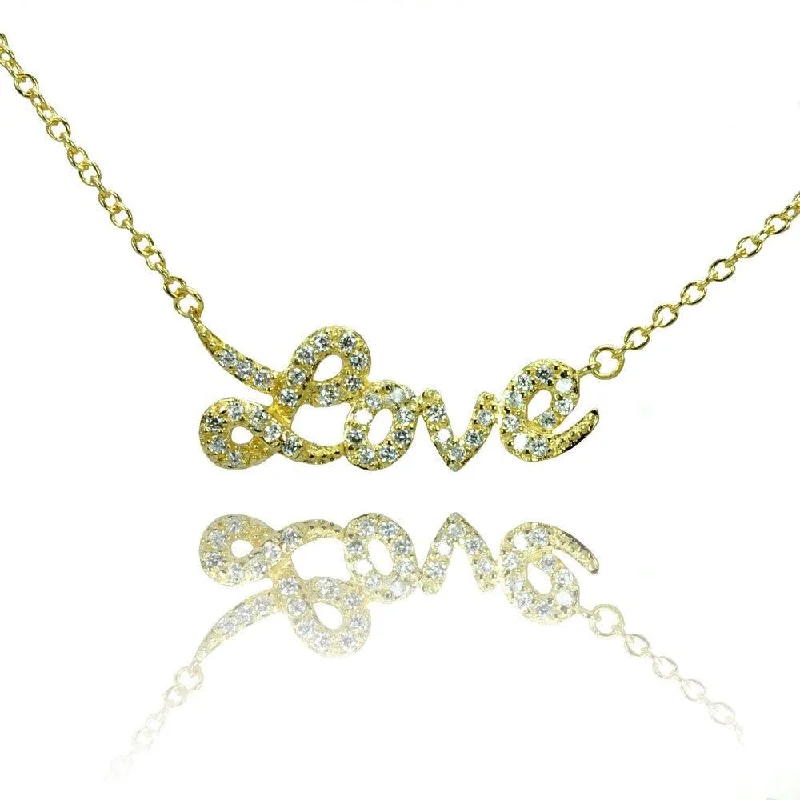 Stunning necklaces and pendants with turquoise and gold for a vibrant, earthy look-Silver 925 Gold Plated Clear CZ Love Pendant Necklace - STP00854GP