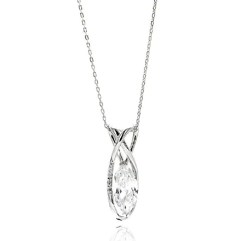 Necklaces and pendants with personalized charms for a custom piece of jewelry-Silver 925 Rhodium Plated Open Teardrop CZ Necklace - BGP00587