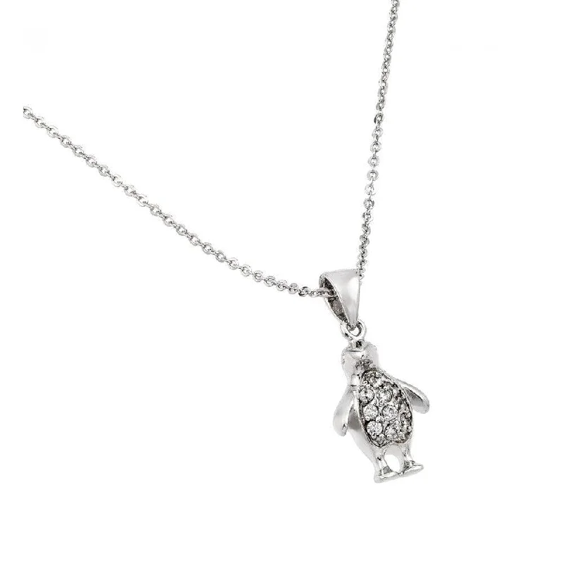 Best necklaces and pendants with emerald gemstones for a rich, sophisticated design-Silver 925 Clear CZ Rhodium Plated Penguin Necklace - BGP00847