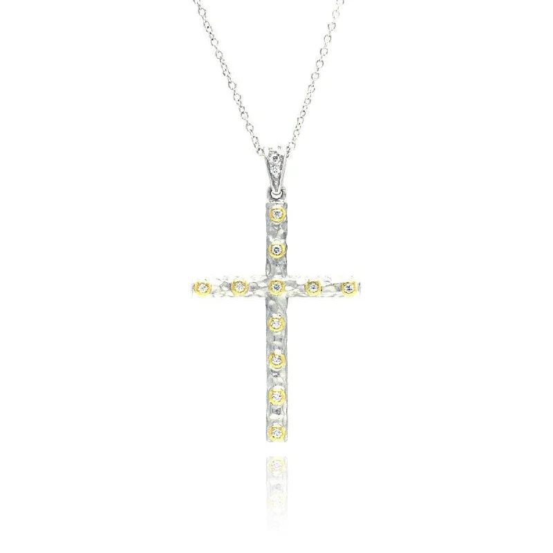 Necklaces and pendants with diamond pendants for a luxurious sparkling effect-Clearance-Silver 925 Rhodium Plated Clear CZ Cross Pendant Necklace - STP01065