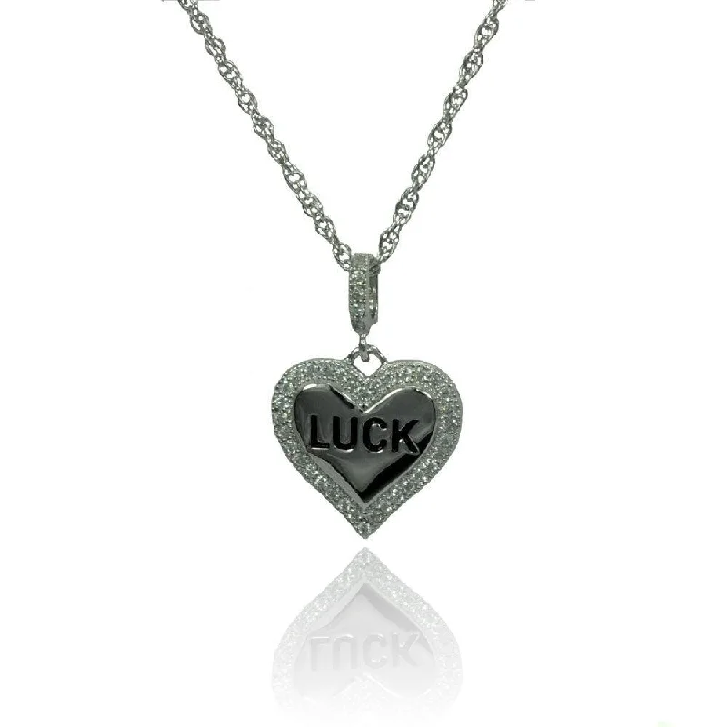 Best necklaces and pendants with seashell designs for a tropical, beachy vibe-Silver 925 Rhodium Plated Clear CZ Heart Luck Pendant Necklace - STP01362