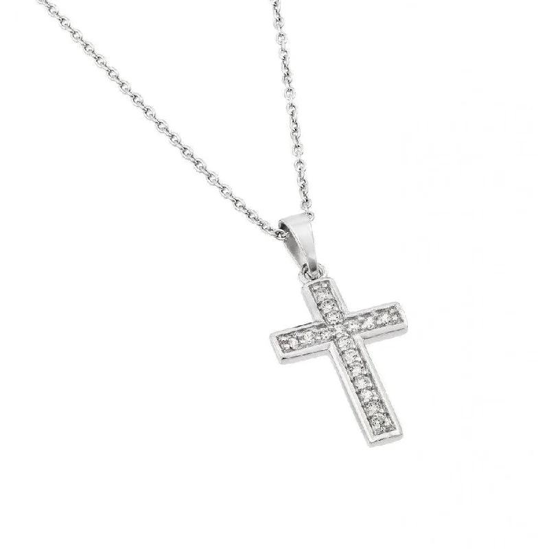 Best necklaces and pendants with matching rings for a coordinated jewelry set-Silver 925 Rhodium Plated Clear CZ Cross Pendant Necklace - STP01400