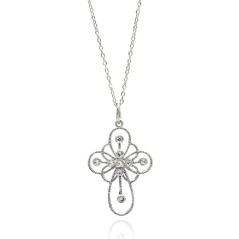 Stunning necklaces and pendants with chakra stones for healing and balance-Silver 925 Rhodium Plated Clear CZ Cross Pendant Necklace - STP01336