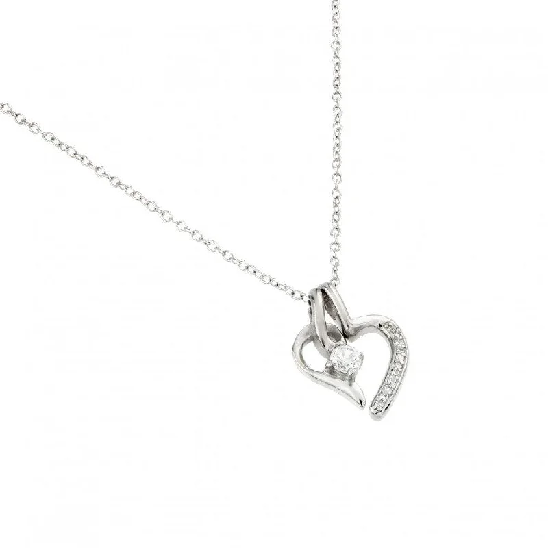 Beautiful necklaces and pendants with diamond-encrusted designs for maximum sparkle-Silver 925 Rhodium Plated Clear CZ Heart Pendant Necklace - STP01450