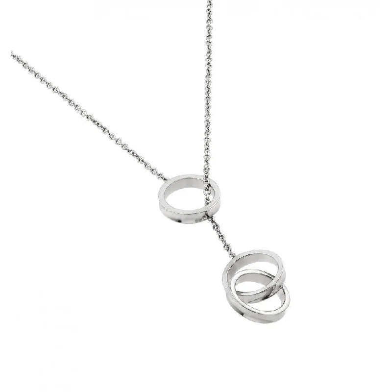 Necklaces and pendants with lock and key designs for a symbolic gesture-Silver 925 Rhodium Plated Clear CZ Triple Ring Pendant Necklace - STP01422