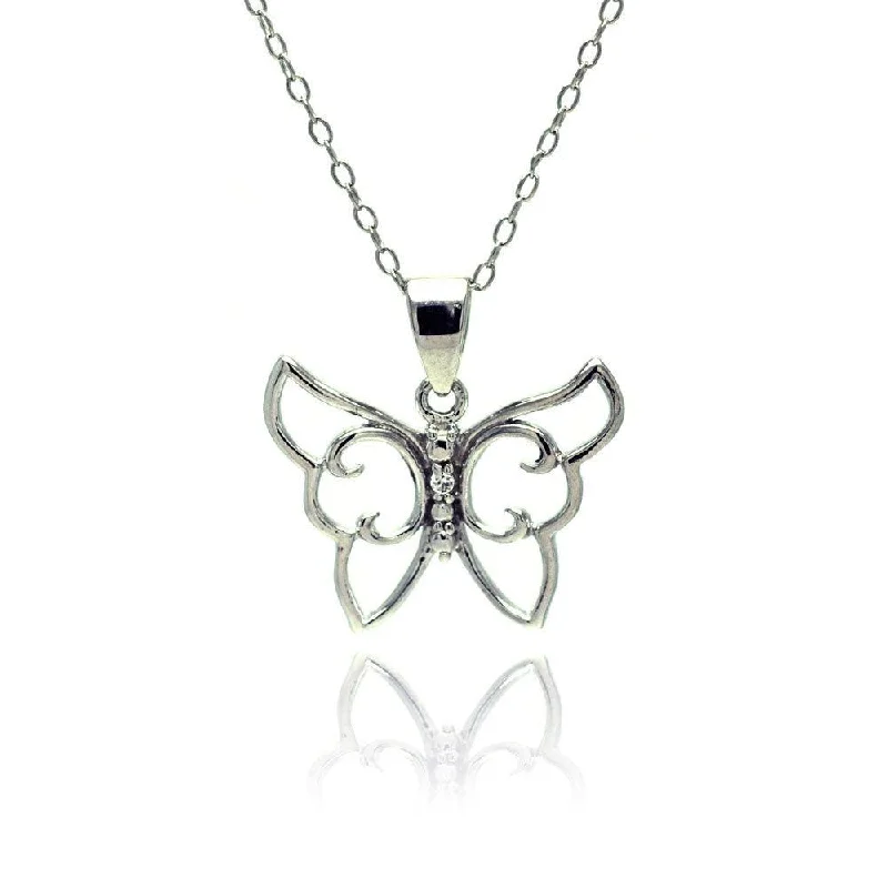 Best necklaces and pendants with silver chains for a sleek, timeless look-Silver 925 Rhodium Plated Clear CZ Butterfly Pendant Necklace - STP01347