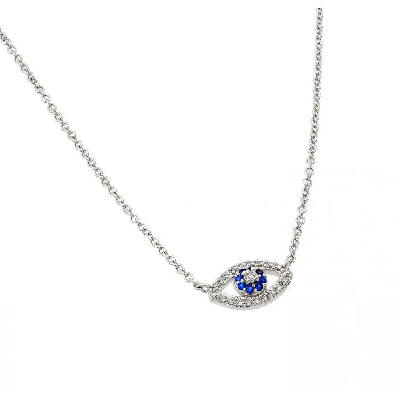 Stunning necklaces and pendants with turquoise and gold for a vibrant, earthy look-Silver 925 Rhodium Plated Clear and Blue CZ Eye Pendant Necklace - BGP00944