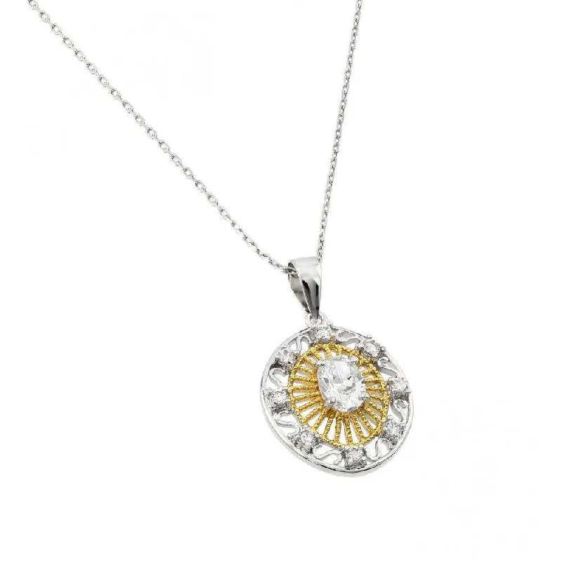 Best necklaces and pendants with heart-shaped lockets for a sentimental keepsake-Silver 925 Gold and Rhodium Plated Circle Center CZ Necklace - BGP00462