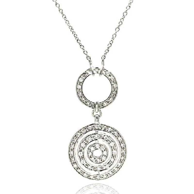 Unique necklaces and pendants with custom birthstone arrangements for personalization-Clearance-Silver 925 Clear CZ Rhodium Plated Multi Circle Pendant Necklace - STP00185