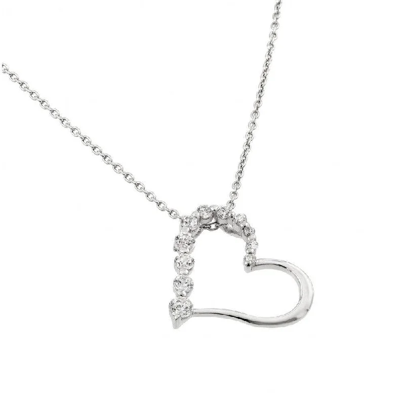 Necklaces and pendants with star-shaped designs for a whimsical, celestial touch-Silver 925 Rhodium Plated Clear CZ Heart Pendant Necklace - STP01413