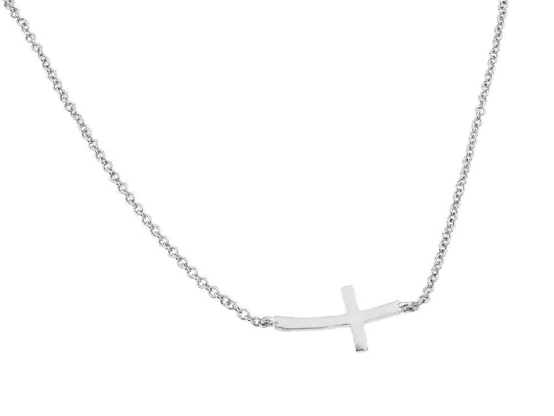 Best necklaces and pendants with turquoise stones for a vibrant boho-chic look-Silver 925 Rhodium Plated Sideways Cross Necklace - BGP00796