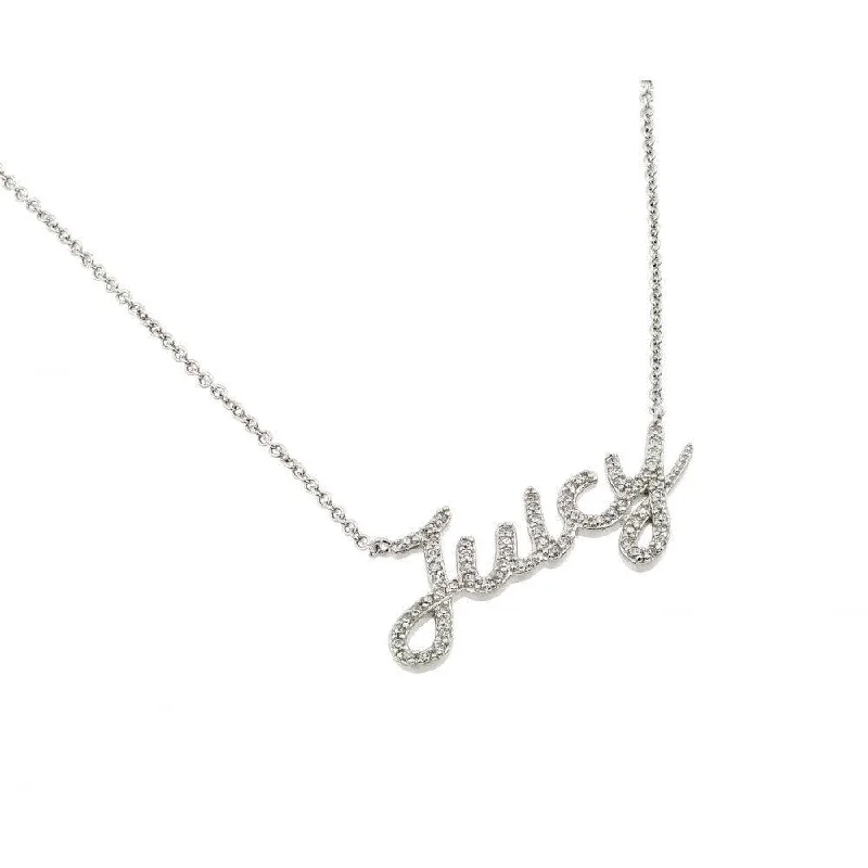 Personalized necklaces and pendants with coordinates for a meaningful location-based gift-Silver 925 Rhodium Plated Clear CZ Juicy Pendant Necklace - BGP00969