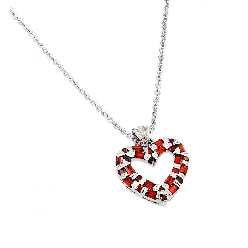 Best necklaces and pendants with seashell designs for a tropical, beachy vibe-Silver 925 Garnet CZ Rhodium Plated Heart Pendant Necklace - BGP00014