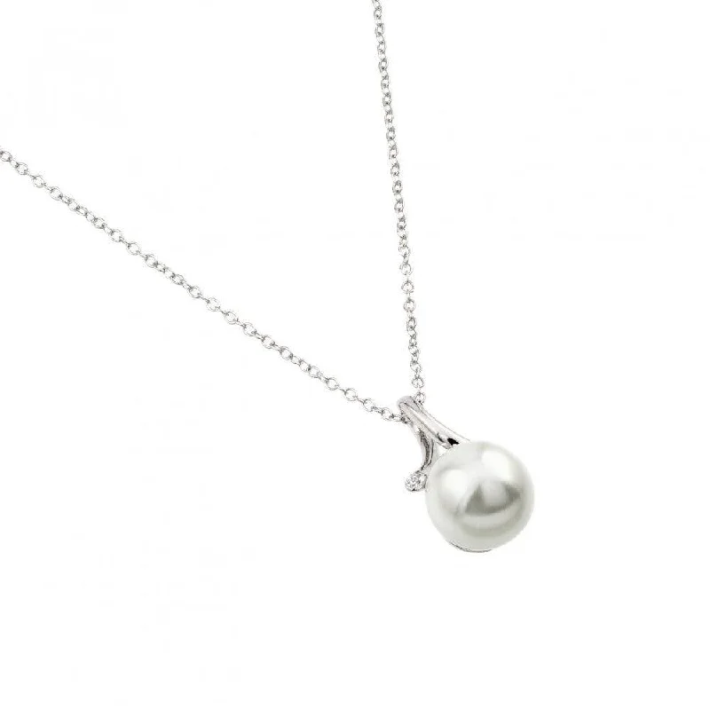 Necklaces and pendants with custom designs for a completely unique jewelry piece-Silver 925 Rhodium Plated Single Pearl Pendant Necklace - BGP00975