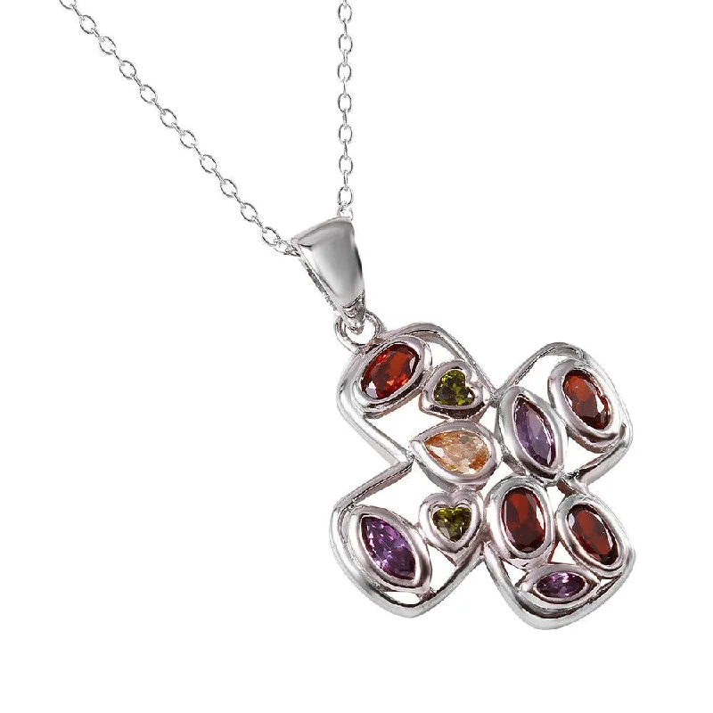 Best necklaces and pendants for everyday wear with minimalist designs-Clearance-Silver 925 Multi Color CZ Cross Necklace - STP01346