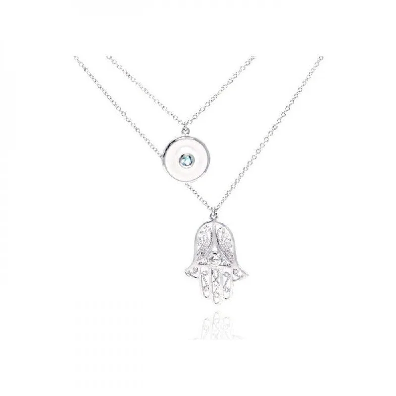 Best necklaces and pendants with floral designs for a feminine and elegant feel-Silver 925 Rhodium Plated Clear CZ Hamsa Pendant Necklace - STP01076