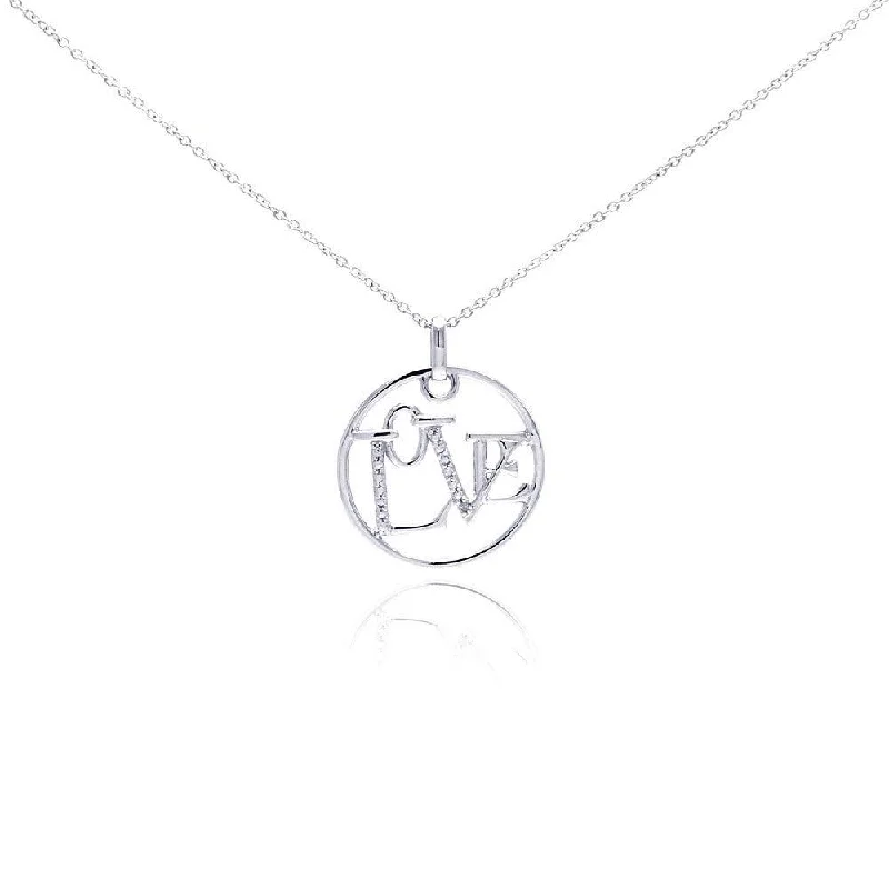 Best necklaces and pendants with butterfly pendants for a delicate, light style-Silver 925 Rhodium Plated Clear Diamond Love Circle Pendant Necklace - STP01033