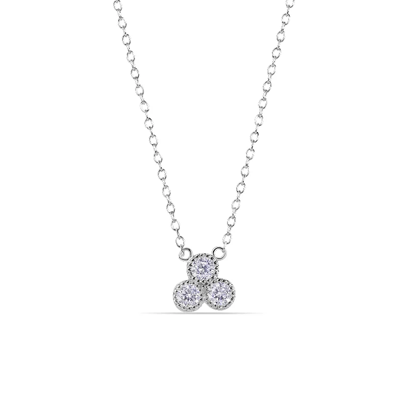 Best necklaces and pendants with infinity hearts for a romantic, eternal symbol-Silver 925 Rhodium Plated Clear CZ Triple Cluster Pendant Necklace - STP01444