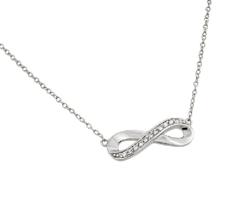 Unique necklaces and pendants with engraved messages for a sentimental gift-Silver 925 Rhodium Plated Clear CZ Infinity Pendant Necklace - STP01374