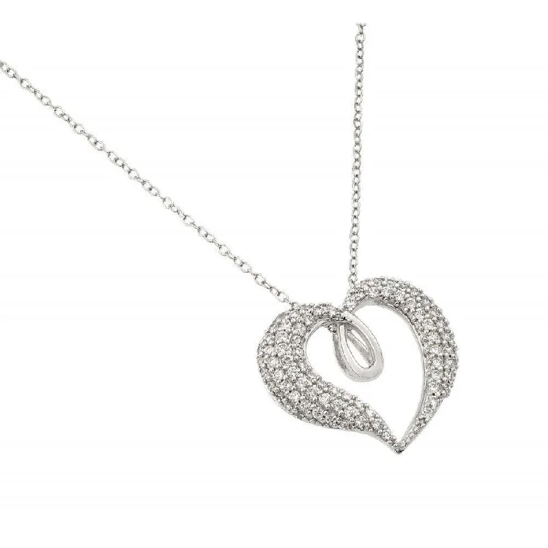 Beautiful necklaces and pendants with layered chains for a fashionable, chic look-Silver 925 Rhodium Plated Clear CZ Thick Heart Pendant Necklace - BGP00961