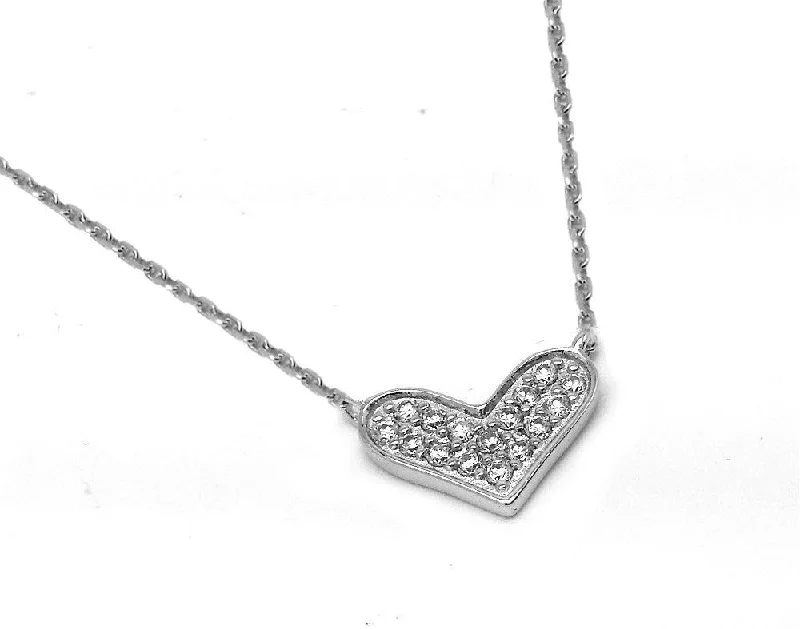 Beautiful necklaces and pendants with diamond-encrusted designs for maximum sparkle-Silver 925 Rhodium Plated Clear CZ Wide Heart Pendant Necklace - BGP00943CLR