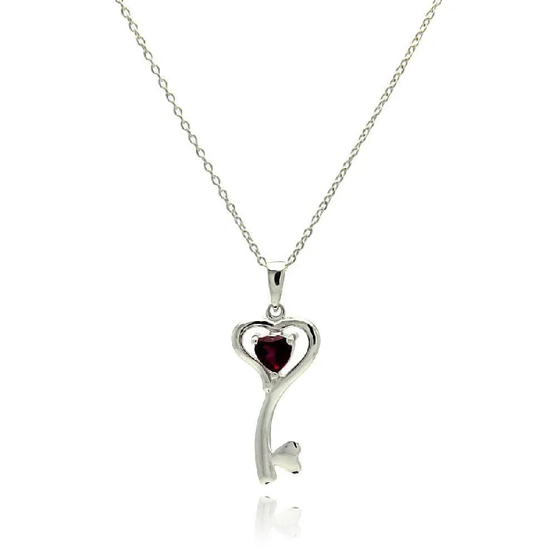 Stylish necklaces and pendants with diamonds for a glamorous and elegant look-Silver 925 Rhodium Plated Clear CZ Heart Key Pendant Necklace - STP01327