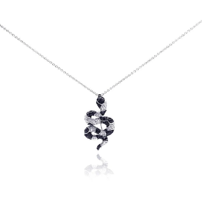 Necklaces and pendants with love knot designs for a romantic, meaningful symbol-Silver 925 Black Plated Black CZ Snake Pendant Necklace - STP01004