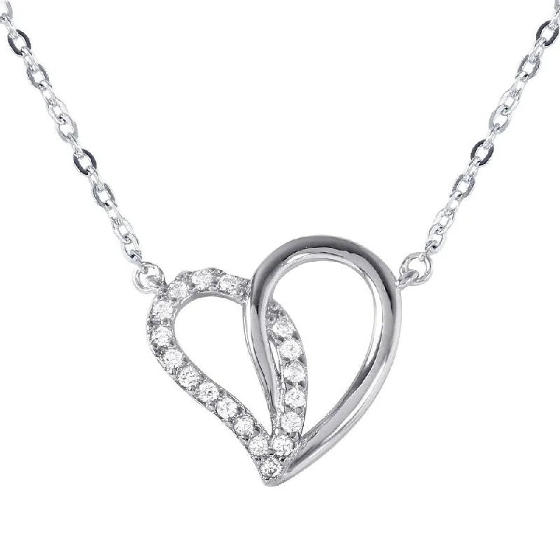 Best necklaces and pendants with infinity hearts for a romantic, eternal symbol-Silver 925 Dual Open Heart Pendant with CZ Accents Necklace - BGP01028