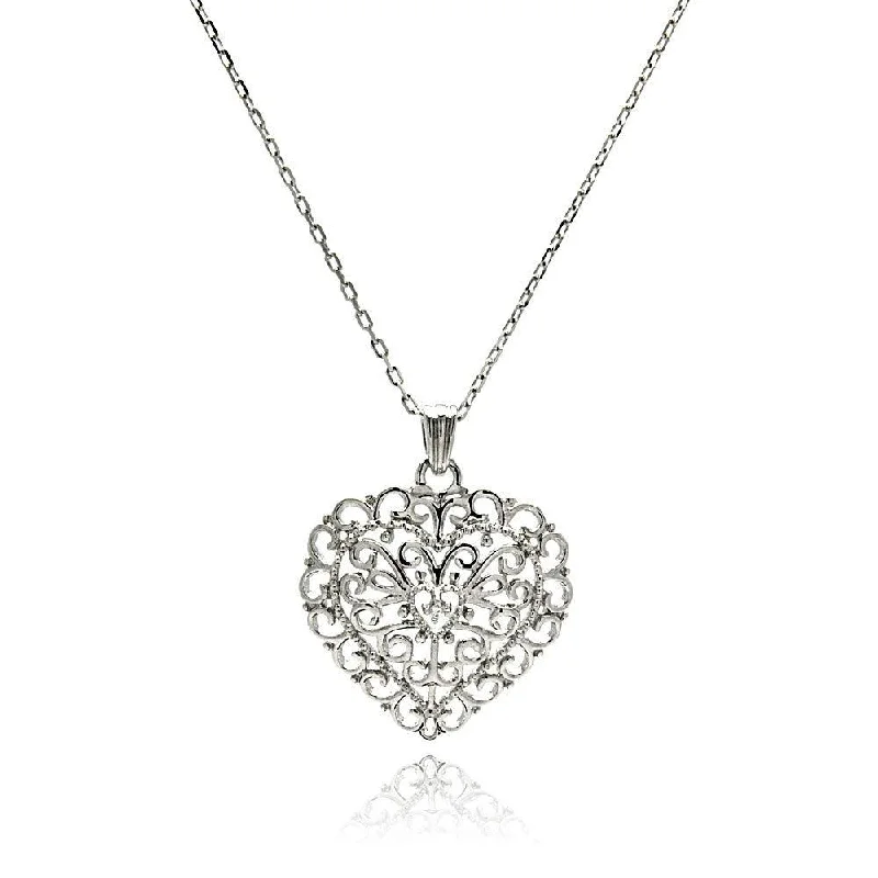 Best necklaces and pendants with vintage coin pendants for a unique accessory-Silver 925 Rhodium Plated Wave Open Heart CZ Necklace - BGP00509