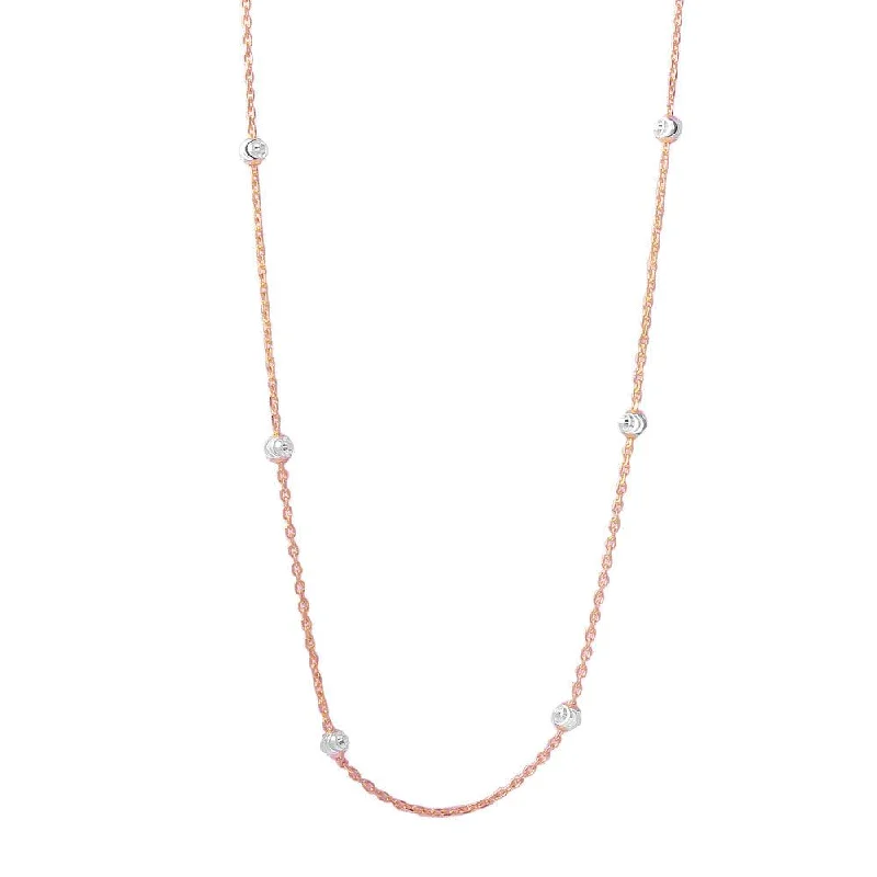 Beautiful necklaces and pendants with layered chains for a fashionable, chic look-Silver 925 Diamond Cut Beaded Two-Tone Rose Gold Plated Italian Necklace - ITN00109RGP