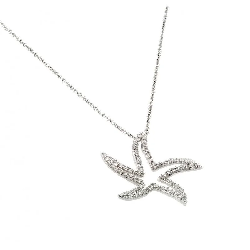 Best necklaces and pendants with butterfly pendants for a delicate, light style-Silver 925 Rhodium Plated Clear CZ Twisted Star Pendant Necklace - STP01436