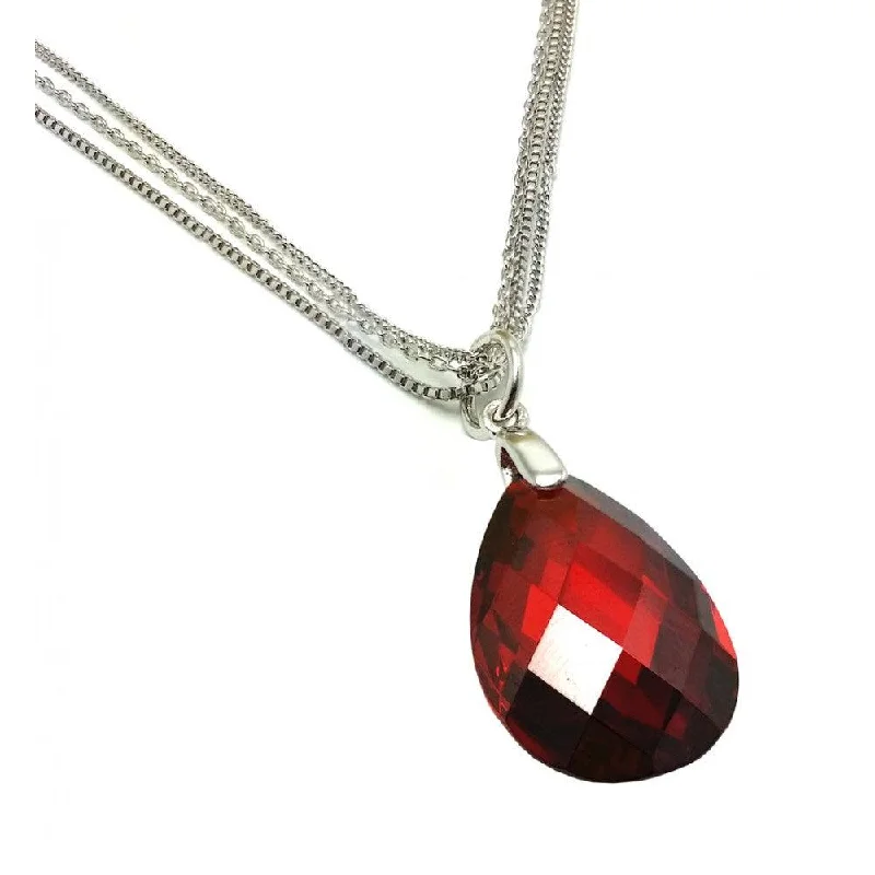 Personalized necklaces and pendants with name engravings for a custom touch-Silver 925 Rhodium Plated Red Teardrop CZ Wire Necklace - BGP00813