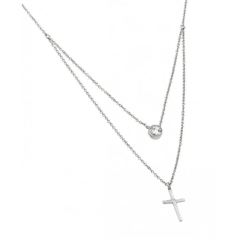 Best necklaces and pendants with sterling silver for an affordable yet stylish choice-Silver 925 Rhodium Plated Clear CZ Cross Pendant Necklace - STP01419