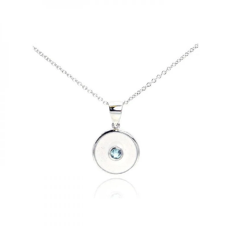 Best necklaces and pendants with zodiac signs for a celestial, astrology-inspired vibe-Silver 925 Rhodium Plated Blue CZ Circle Pendant Necklace - STP01078