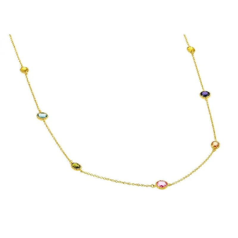 Stunning necklaces and pendants with amethyst gemstones for a calming effect-Silver 925 Gold Plated Multi Color CZ Stone Necklace - BGP00870