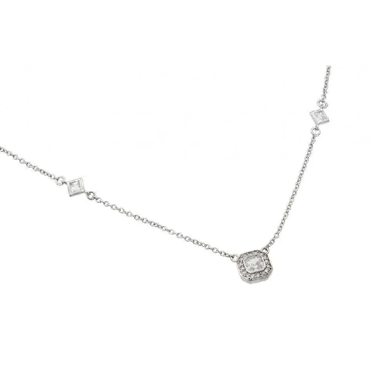 Beautiful necklaces and pendants with moonstone for an ethereal, mystical appearance-Silver 925 Rhodium Plated Clear CZ Pendant Necklace - STP01424