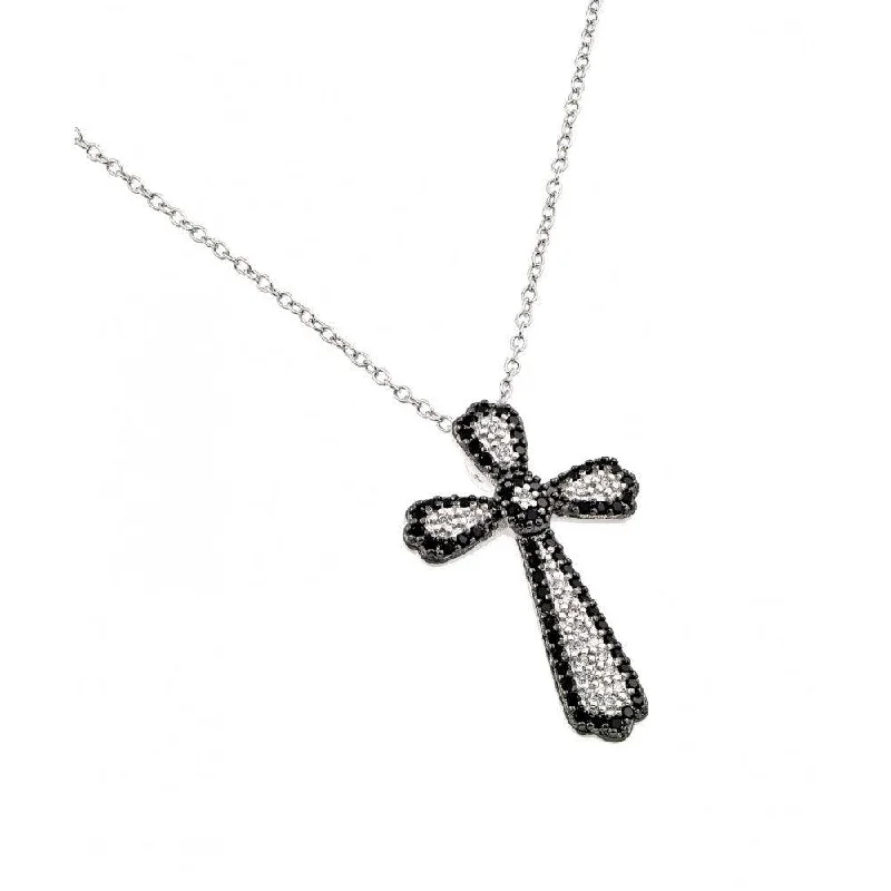 Best necklaces and pendants with butterfly wings for a delicate, graceful style-Silver 925 Black and Clear Rhodium Plated Cross CZ Necklace - BGP00778