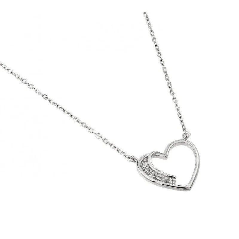 Necklaces and pendants with star-shaped designs for a whimsical, celestial touch-Silver 925 Rhodium Plated CZ Heart Necklace - BGP01003